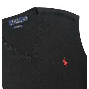 VTG Polo Ralph Lauren Pima Cotton Sweater Vest XL Black Red Pony 90s Old Money